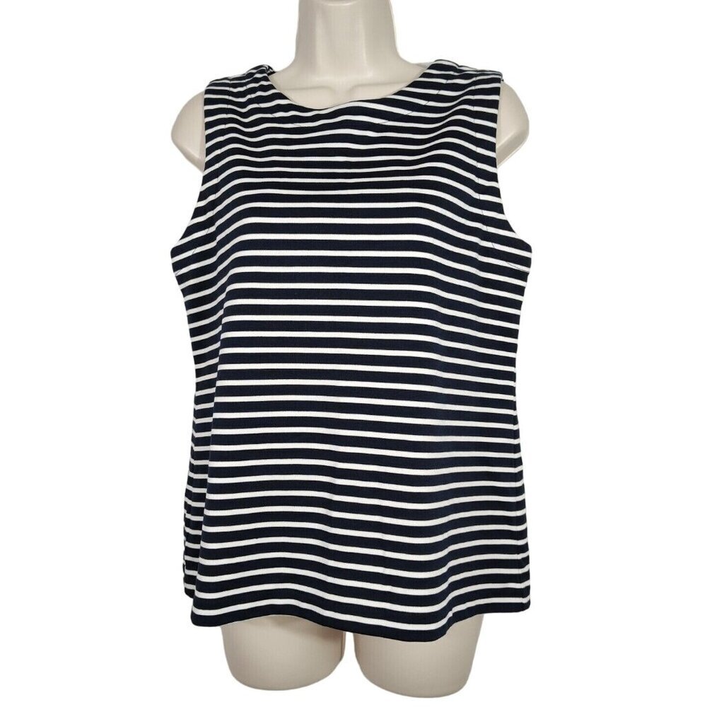 Banana Republic Blue White Stripe Sleeveless Knit Tank Top Women Size M Button